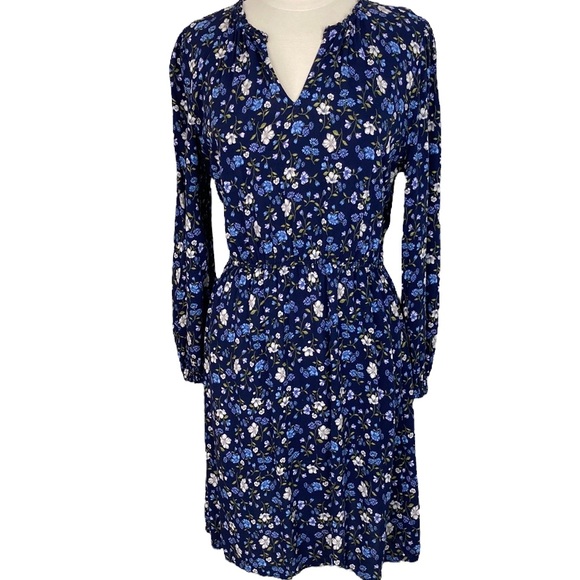 Blue Floral Print Long Sleeve Dress - Picture 1 of 12